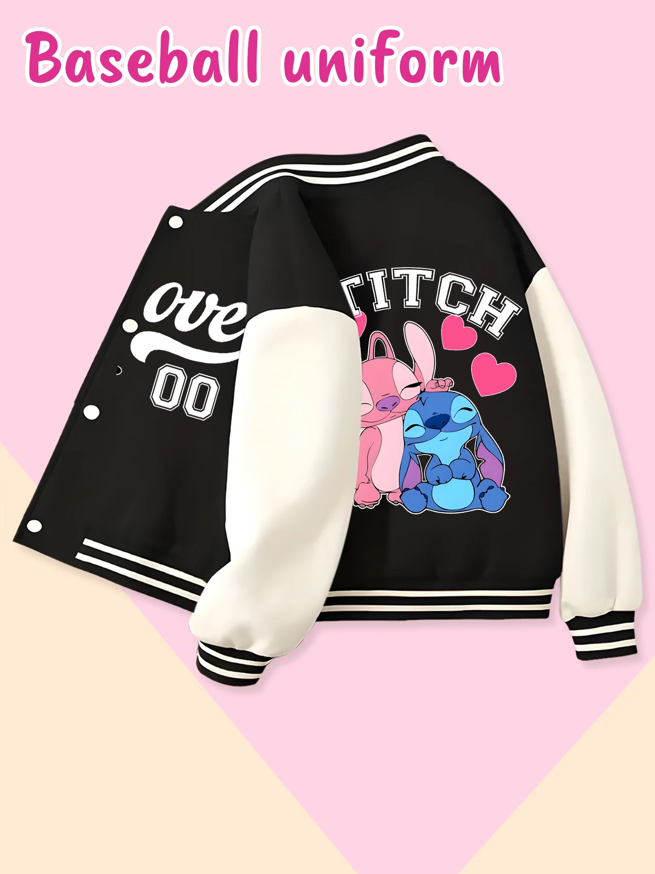 Disney fashion trend baseball jacket, suitable for daily sports and casual wear, printed with cute Stitch pattern, nice gift.