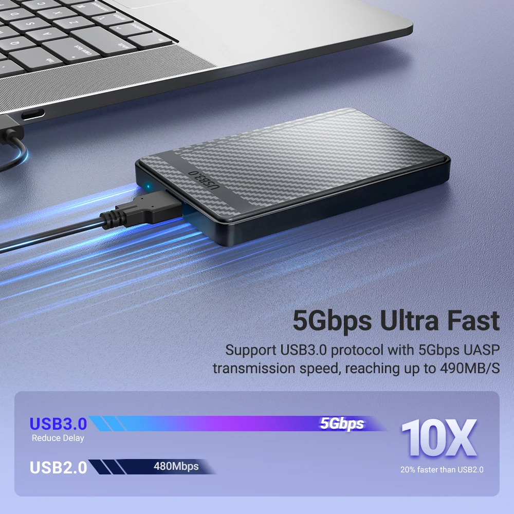 RAGEER Gabinete de disco rígido externo sem ferramentas de 2,5 polegadas compatível com HDDs/SSD de 7 mm/9,5 mm para computadores desktop e laptops