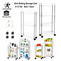 Slim Rolling Storage Cart, 3/4 Layers  9cm/12cm Organizer Mobile Shelving Unit for Kitchen Office Bathroom Laundry Narrow Places