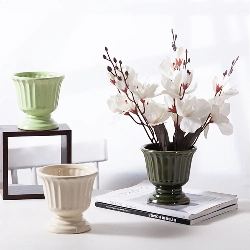

Roman Column Ceramic Vase Vintage Style with Drainage Holes Flower Arrangement Utensils Nordic Plant Flower Pot Desktop Decor