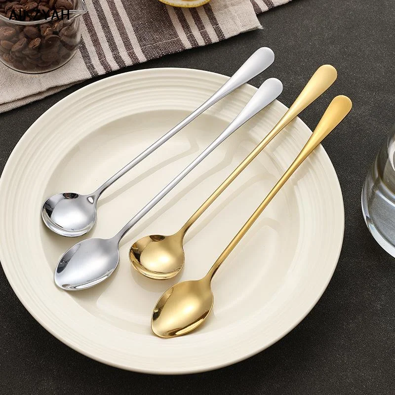 【A3YH】6PCS Coffee Spoon Long Handle Ice Cream Dessert Tea Spoon For Picnic Drinkware Tableware Kitchen Set Supply