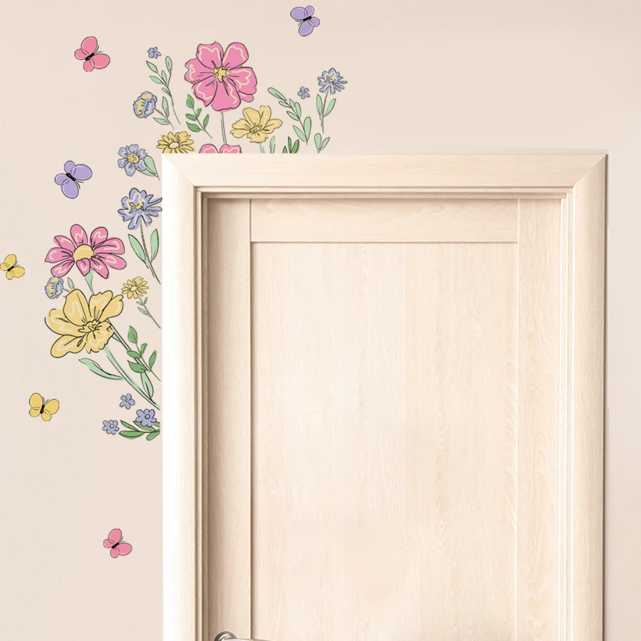 

Flower Leaves Vinyl Child Wall Stickers For Girl Room Decoration Bedroom Accessories Adhesive Wallpaper Wall Decor Room Decor