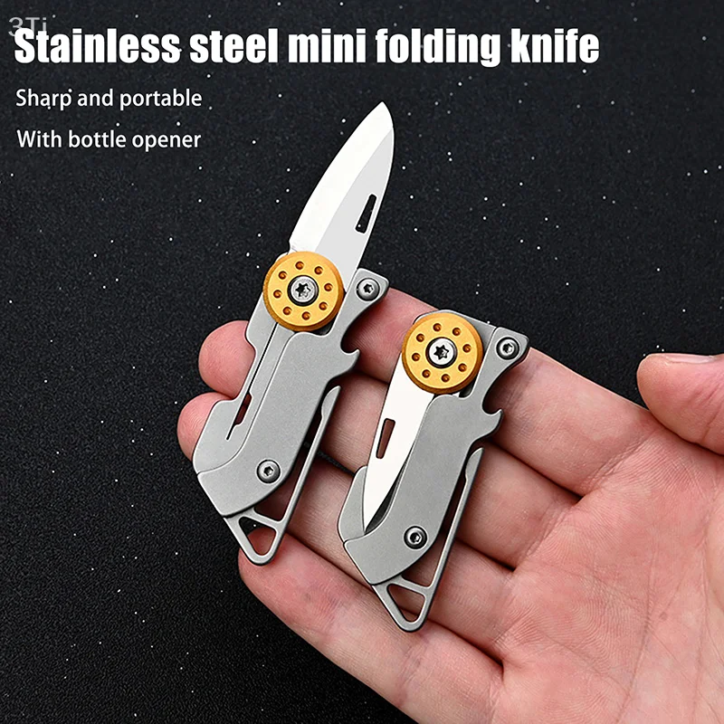 Coltello pieghevole apribottiglie bisturi in acciaio inossidabile Coltello pieghevole da campeggio multifunzionale Sopravvivenza Disimballaggio Coltello da tasca Portachiavi Strumento EDC
