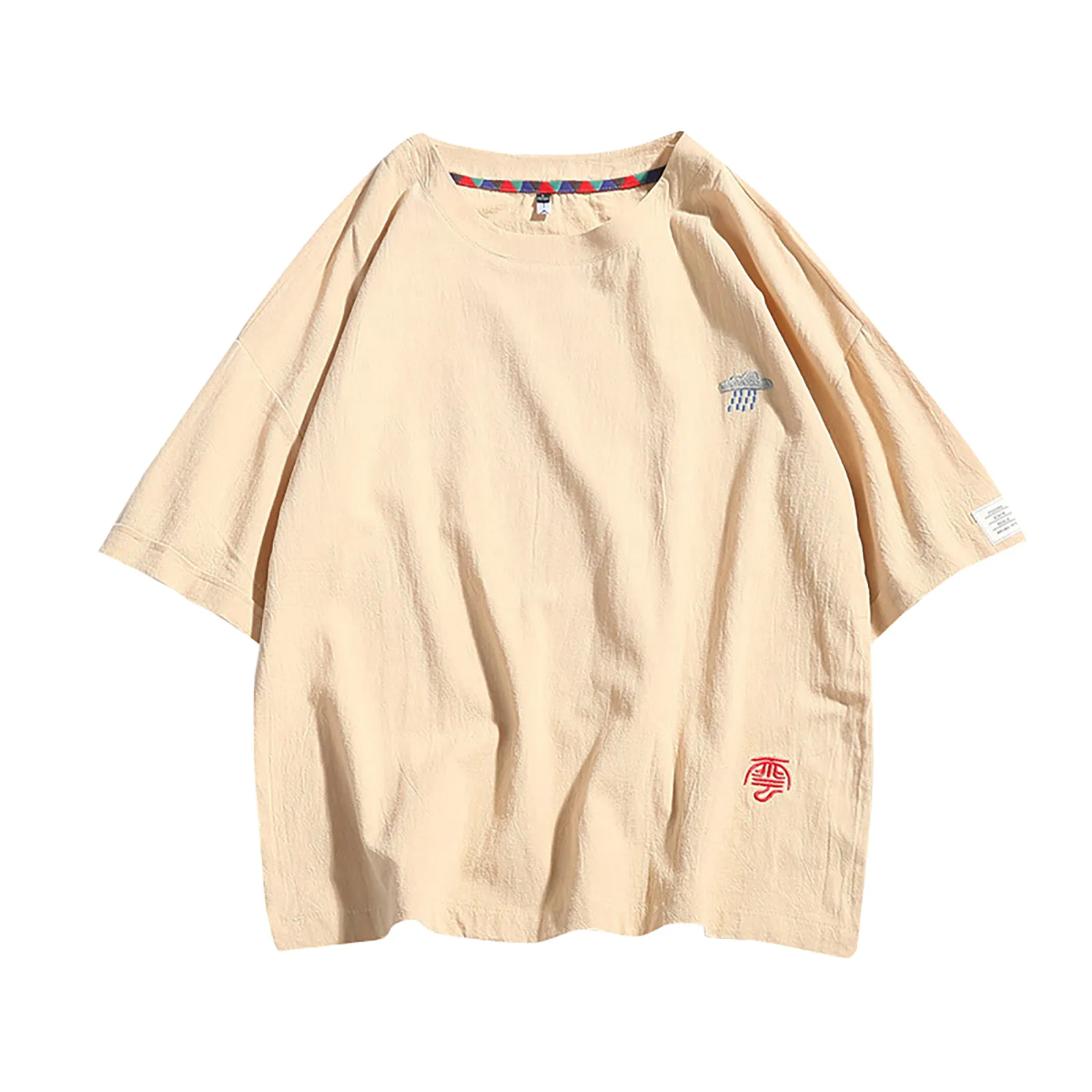 

2024 Men Harajuku T Shirt Streetwear Japanese Embroidery Graphic T-Shirt Summer Short Sleeve Tops Tee Cotton Linen Tops Unisex