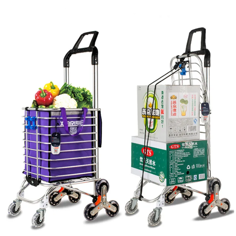 Supermarket Portable Shopping Cart Folding Luggage Trailer Multi-function Stair Climbing Trolley Elderly Grocery Outdoor Picnic