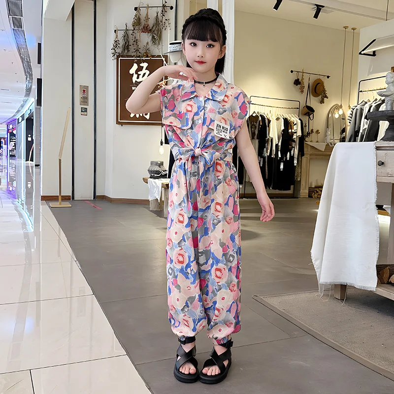 Girls  short-sleeved set new fashionable middle-aged and older children's sports two-piece set summer children's clothing