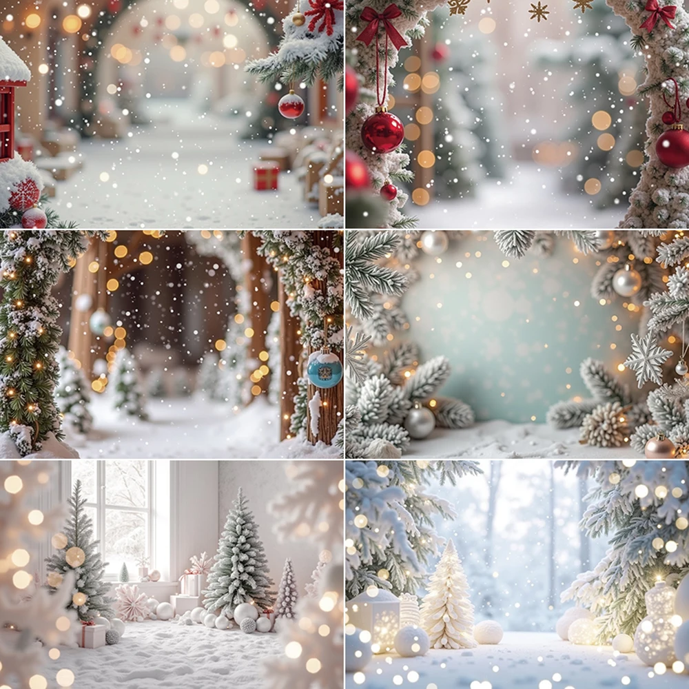 MOON.QG Christmas Pine Trees Backdrop Winter Snow Globe Photocall Background Children Photography Studio Shooting Accessories