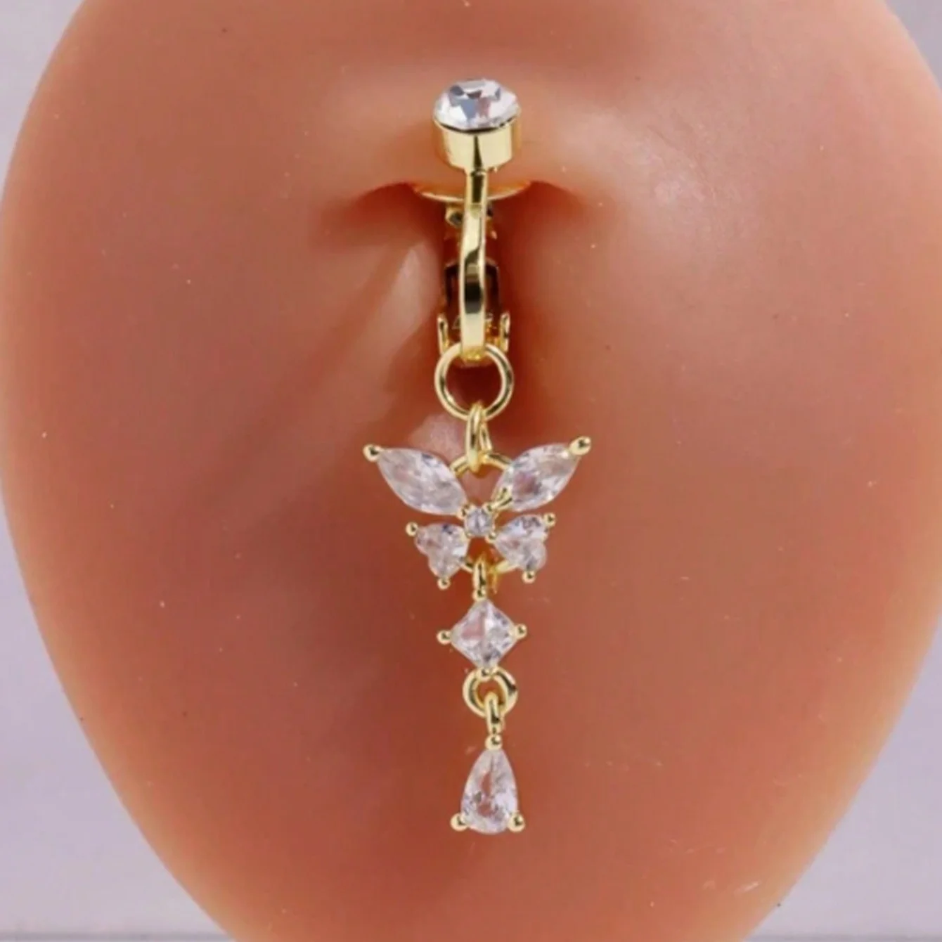 1pc Women\'s Cubic Zirconia Pendant Clip On Navel Rings, No Piercing Belly Button Jewelry