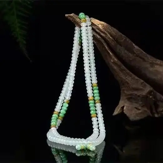Latest Natural Myanmar Jade Handmade Pendant Necklace Rope Genuine Three-color Beads Jadeite Chain Jewelry Accessories Unisex