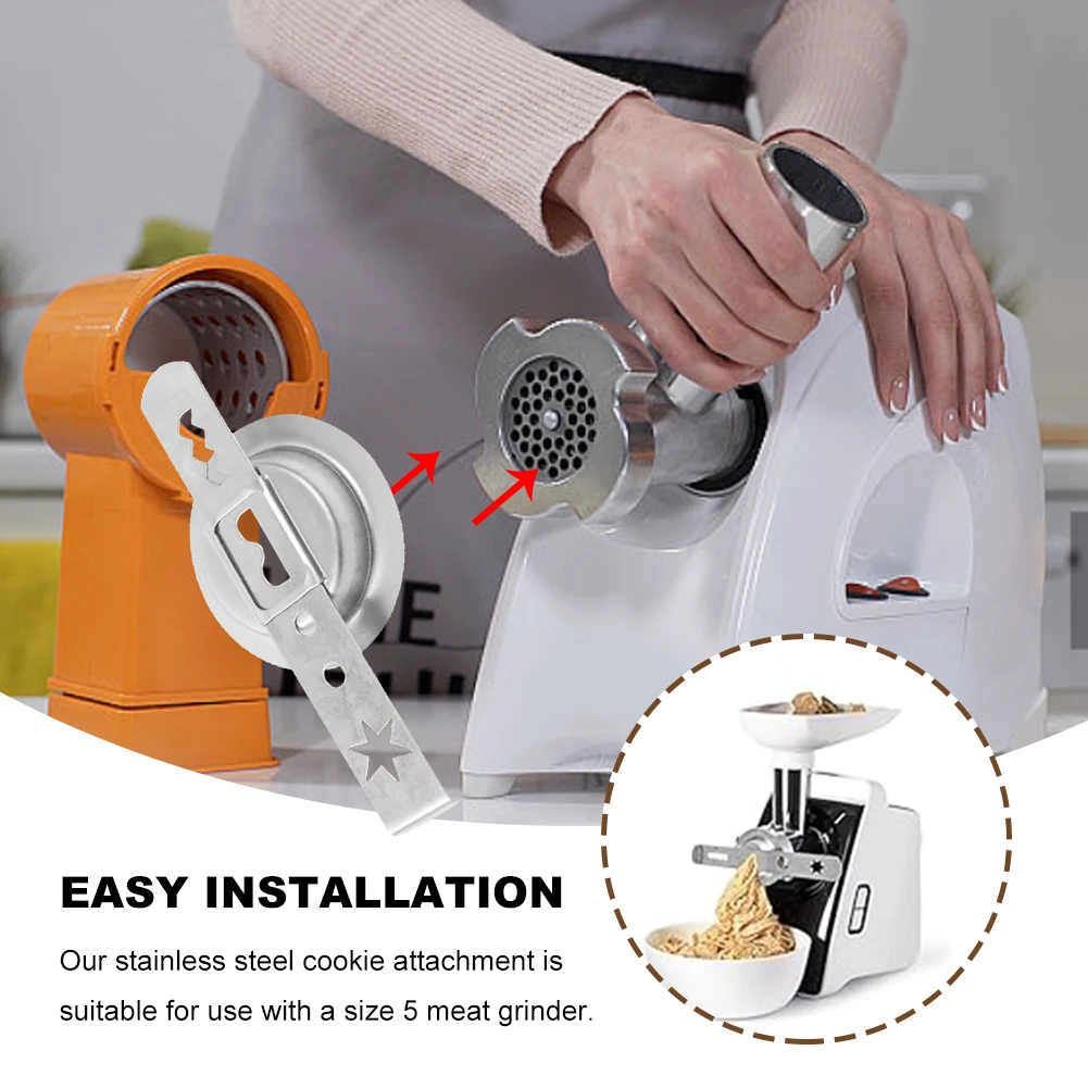 2 Pcs Biscuit Attachment Stainless Steel with Connection Ring Pastry Attachment Meat Mincer Attachment for Size 5 Meat Grinder