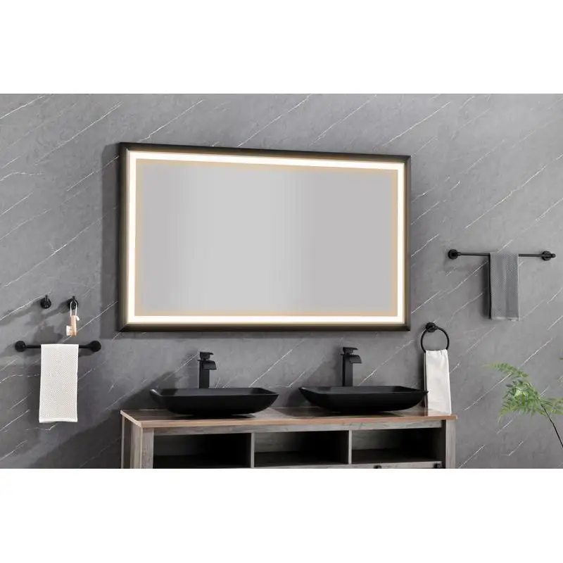 

72"x48" LED Bath Mirror, Aluminum Frame, Wall-Mounted Vanity, Anti-Fog, Memory Function, 3 Color Options, Stepless Dimming