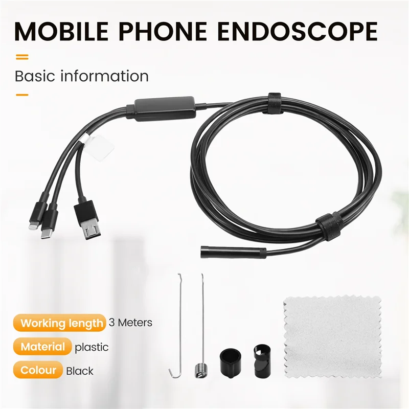 Endoskop do telefonu komórkowego AEE6, endoskop wysokiej rozdzielczości, endoskop wysokiej rozdzielczości 4-w-1, wodoodporny endoskop samochodowy