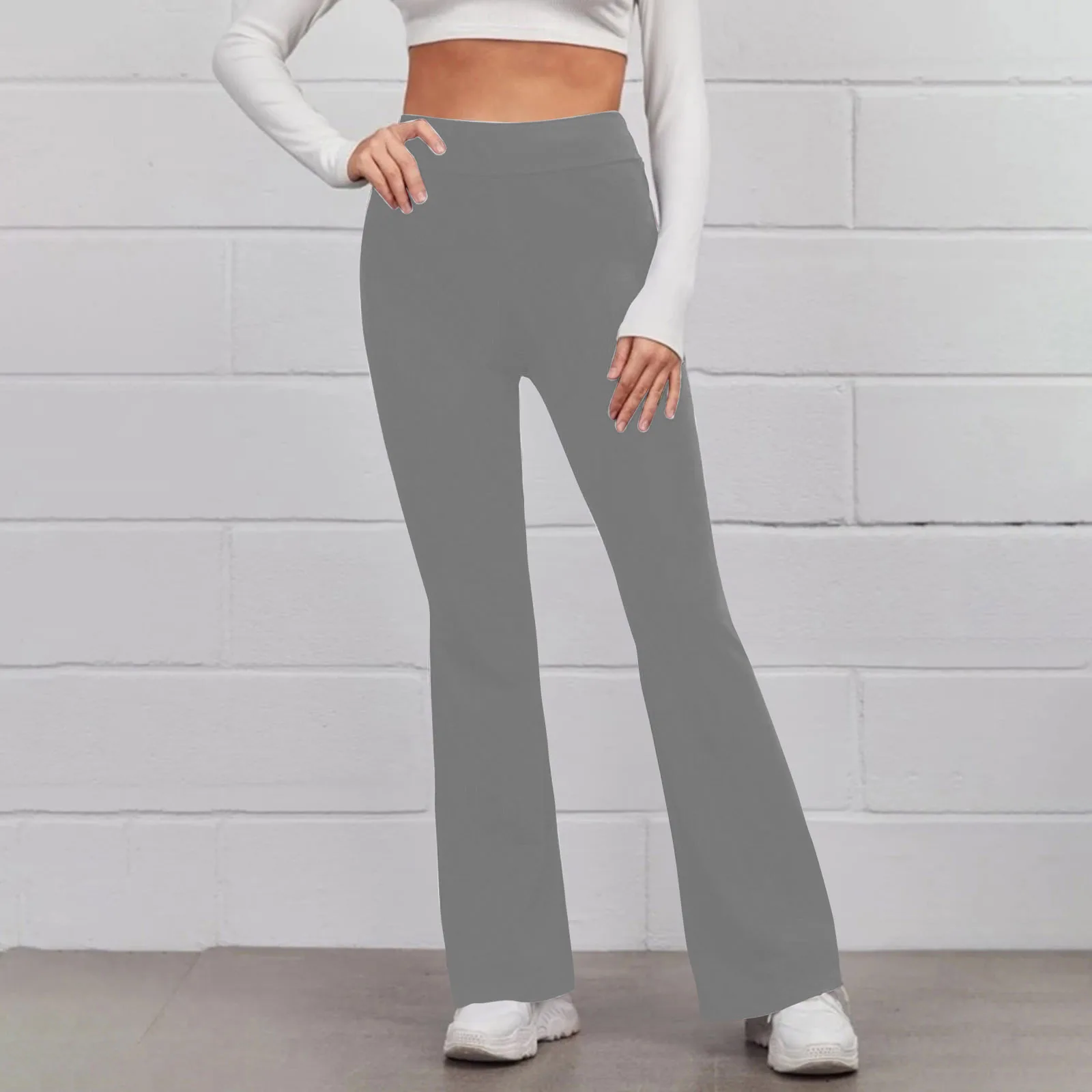 Women's Elastic Waist Solid Color Yoga Pants Sports Elastic Flared Running Casual Pants