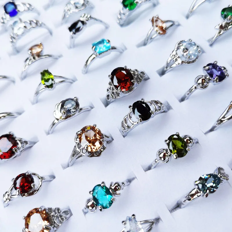 Wholesale 10Pcs/Lot Colorful Shiny Zircon Rings For Women's Ring Mix Style Color Wedding Jewelry Fashion