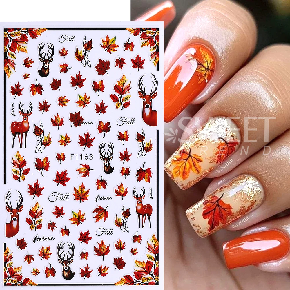 10 قطعة/المجموعة 3D الخريف اليقطين مسمار ملصقات مابل ليف زهرة ذاتية اللصق مسمار صائق المنزلق الشكر DIY مانيكير الديكور #2