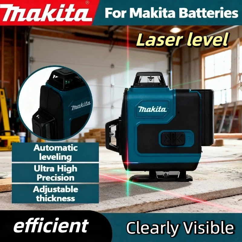Makita 16 Line High-precision 3D-4D 360 ° Horizontal Vertical Green Laser Level, Wall Mounted Portable Power Tools