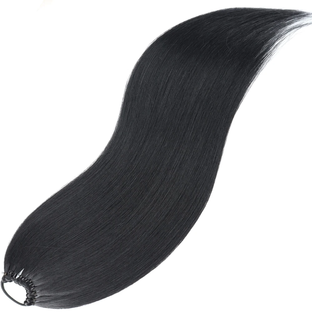 24 Inch Synthetic Ponytail Extensions Black Natural Braided Pony Tail Hairpiece Long Straight Rubber Band Hair For Women