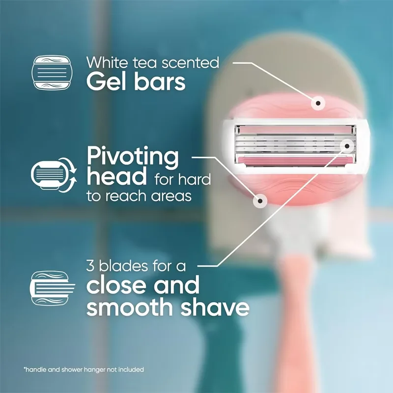 Gillette venus navalha feminina comfortglide lâmina de chá branco recargas 3 camadas lâminas substituição lâmina de barbear suave para toda a pele
