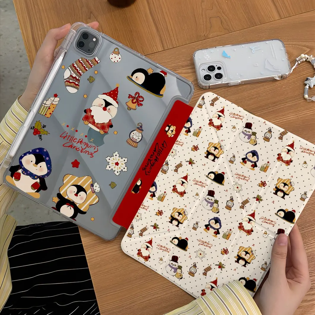 Christmas Wave Point Penguin Tablet Case For iPad pro10/11/2020/6th/7th /8th /Air 3rd/4th/9th Air 5th Air 11 MINI 3Y-Fold Cover