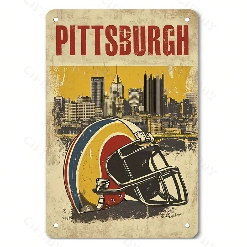 

Vintage Pittsburgh Football Metal Sign Retro Garage Wall Decor Aluminum Plaque Home Bar Gift