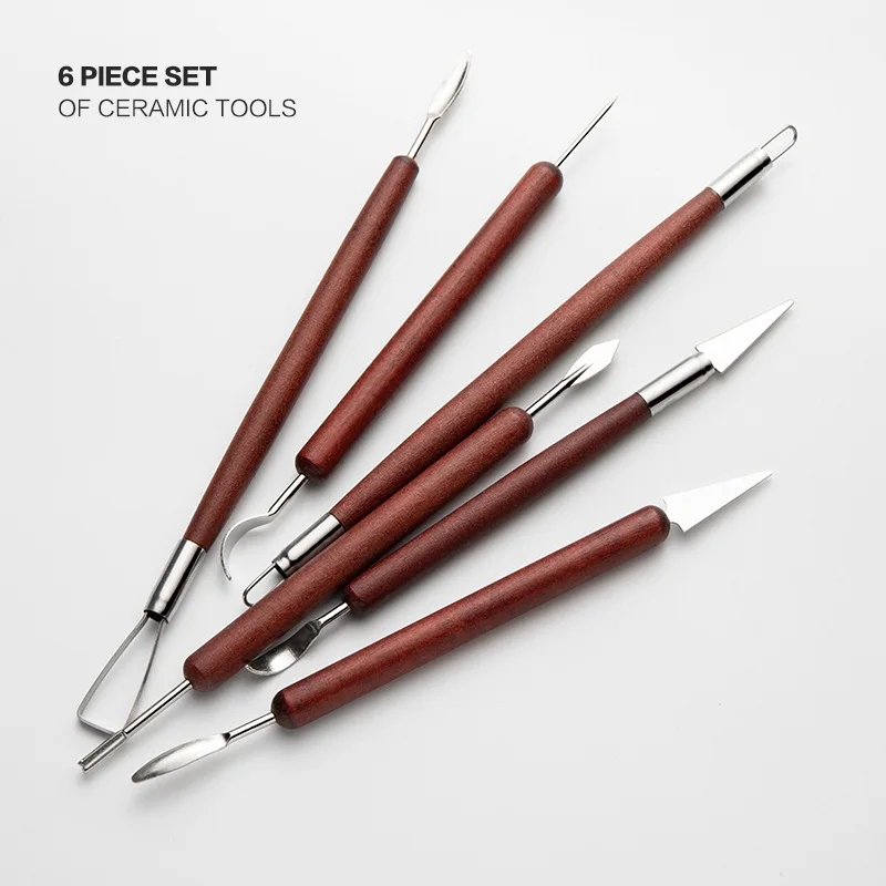 6pcs Multi-Functional Pottery Modeling & Trimming Tools Pottery Sculpting Tools Set,For Ceramics & Clay Art With Wooden