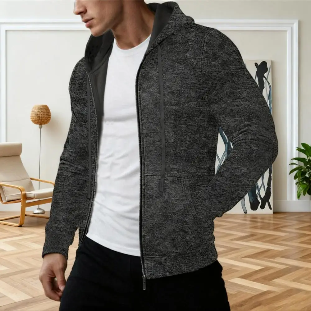

Comfortable Men Coat Men's Hooded Drawstring Casual Jacket with Zipper Closure Pockets Solid Color Loose Fit Sport for Everyday