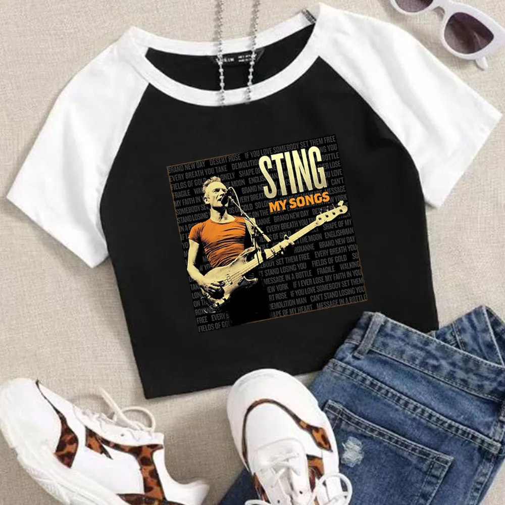 Sting My Songs Crop Tops Women Girls Fashion  O-neck  Short Sleeve Shirt