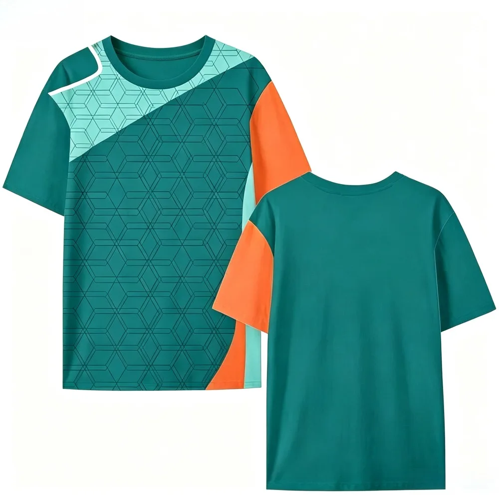 2026 Men Spliced Sports T‑Shirt Crew Neck Short Sleeve Quick Dry Hexagon Wave Color Block Athletic Training Active Top Tee