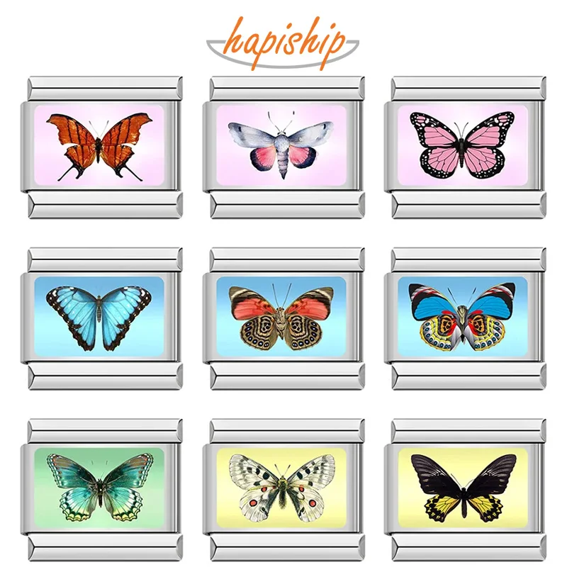 Hapiship 2026 New 9mm Bracelet Stainless Steel Beautiful Butterfly Italian Charm Links Jewelry DIY Making DJ863