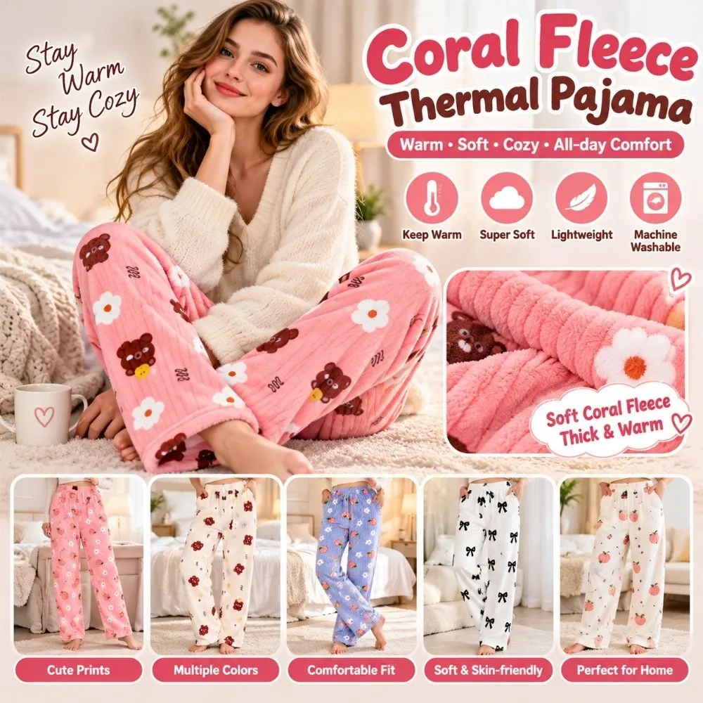 Cozy Thick Flannel Pajama Pants Warm Coral Fleece Fleece Loungewear Trousers Winter Loose Fit Fleece Sleep Pants For Women