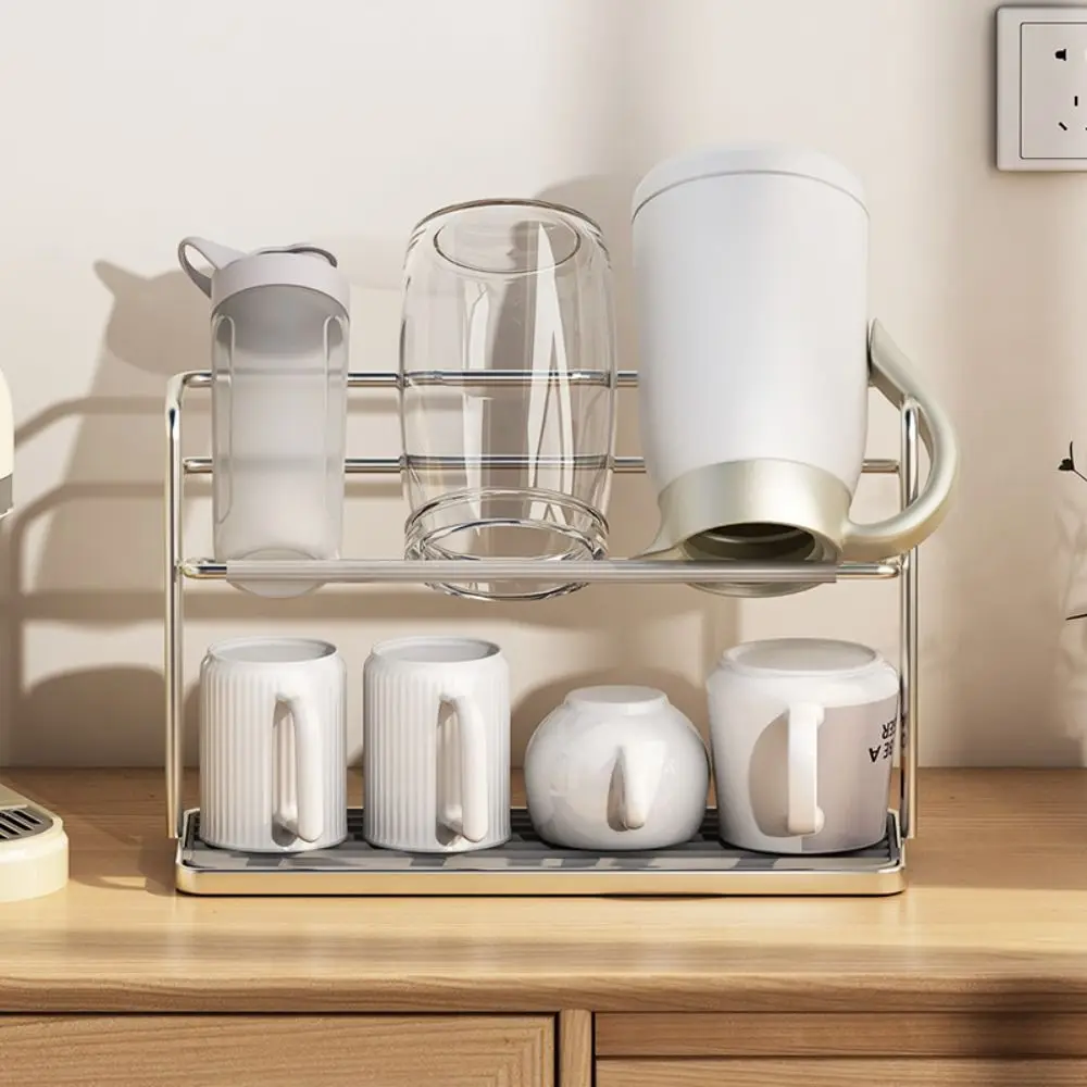 

with Drain Tray Cup Drying Rack 2-Tier Design Stainless Steel Bottle Drying Rack Tumbler Lid Organizer Home Organization
