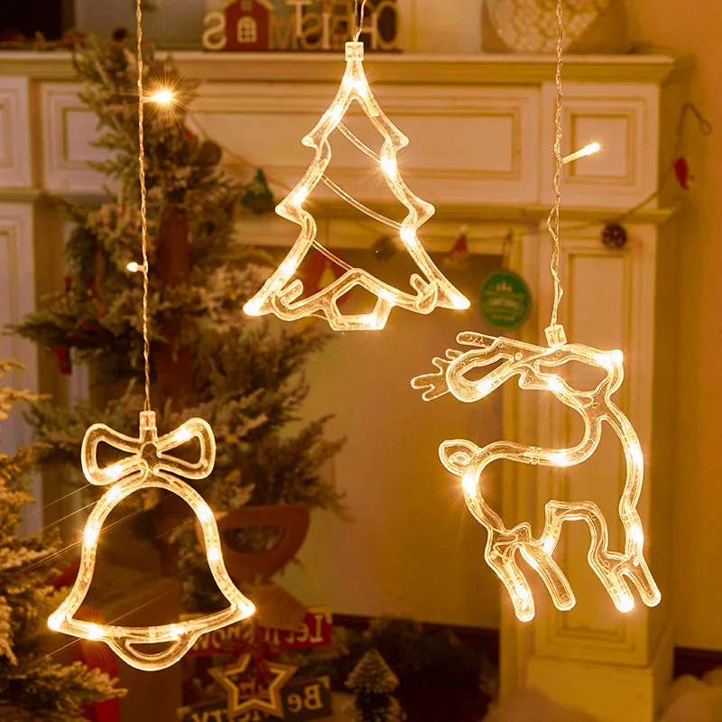 220V Eu Plug Christmas Deer Bell Sta Curtain String Lights LED  Garland Fairy Lights Holiday Decoration for Wedding Party Decor image 5