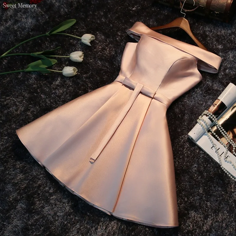 Reject Return Custom Made Satin Boat Neck Bridesmaid Dresses Short Prom Party Robe Green Purple White Grey Graduation Dress