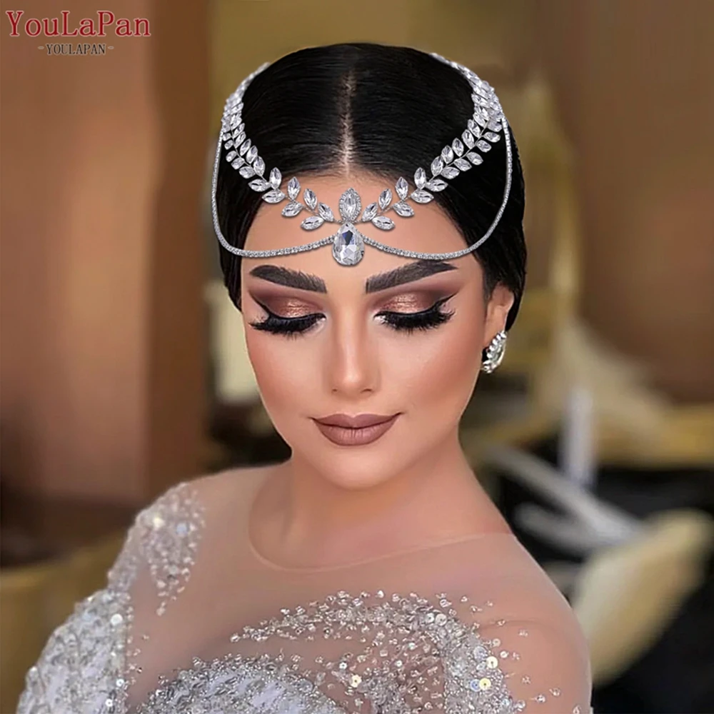 TOPQUEEN Braut Stirn Kopf Kette Hochzeit Strass Stirnband Braut Haar Zubehör Pageant Tiara Frau Kopfbedeckung HP524 – Detail 4