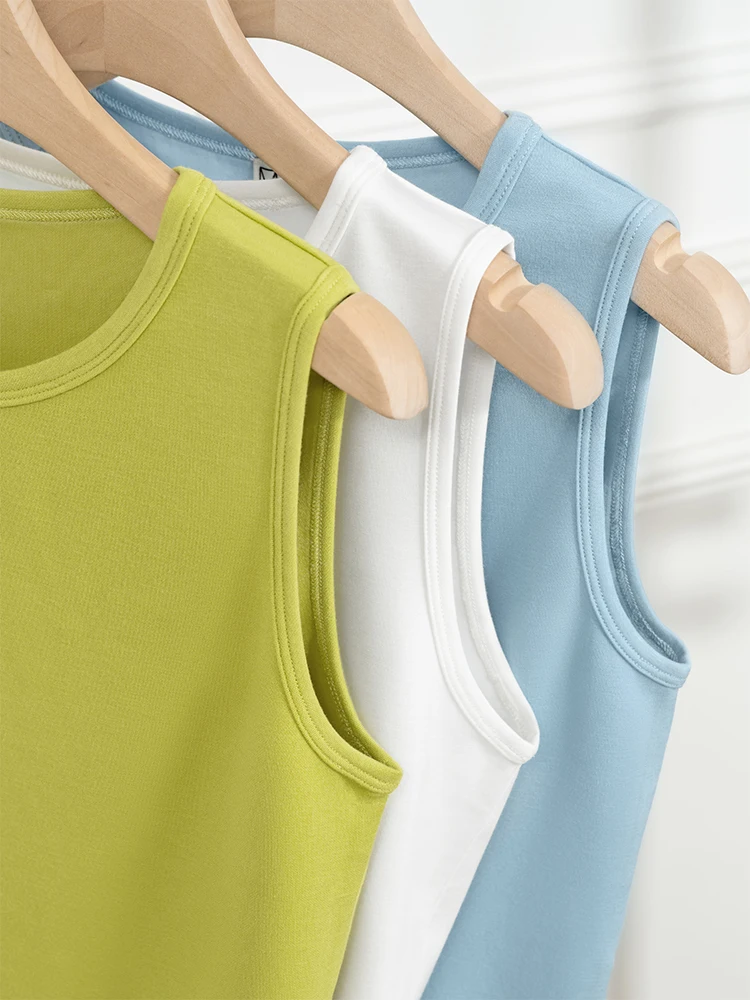 

MeiYang Iceland White Tea Vest Elastic round Ne Svel Slim Fit Vest for Women Summer Season Polyester Fiber Pure Color