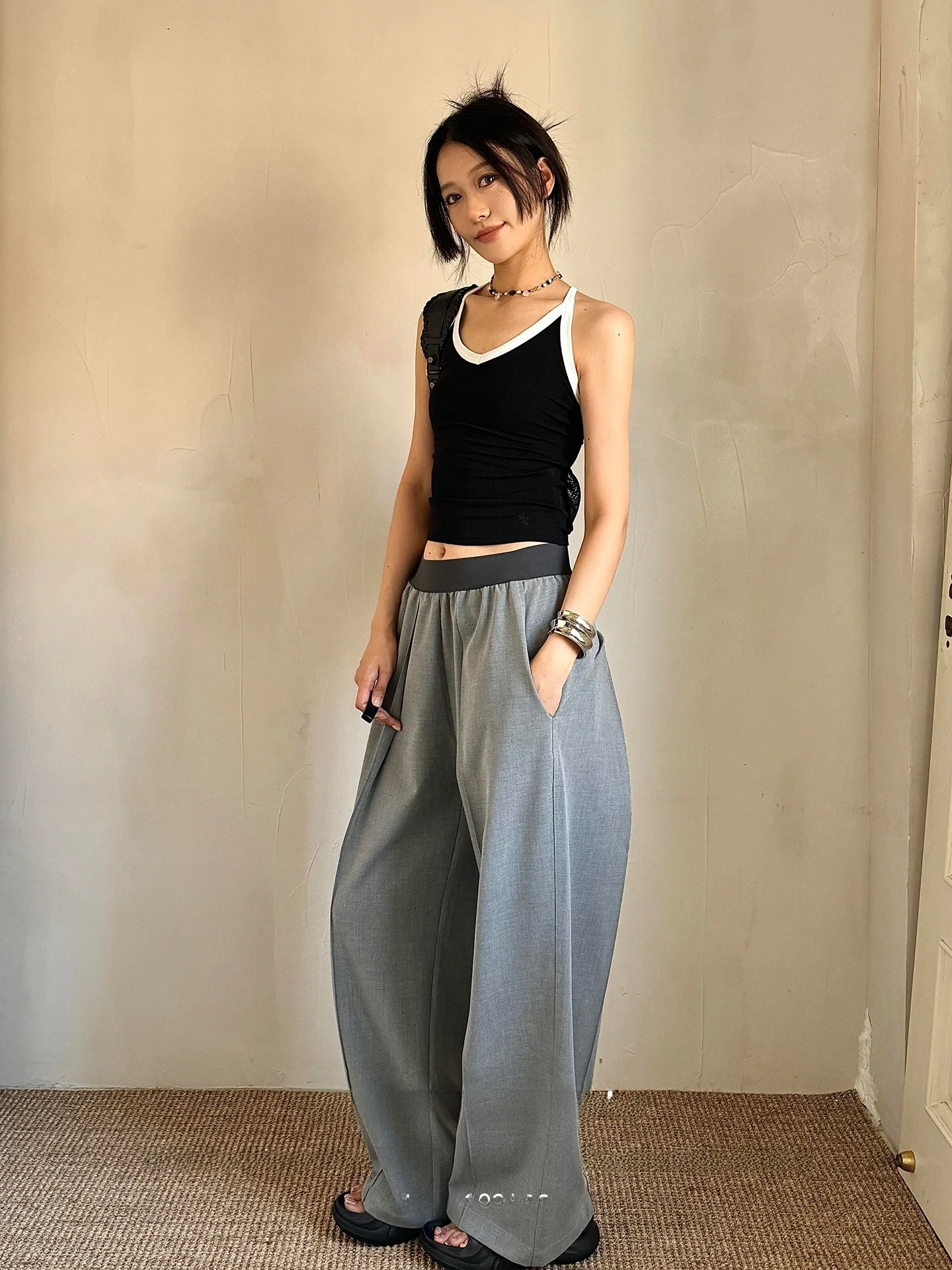 

Женские повседневные брюки в американском ретро-стиле, весенние, цветные, с высокой талией, свободные, струящиеся, широкие штанины, удобные, дышащие