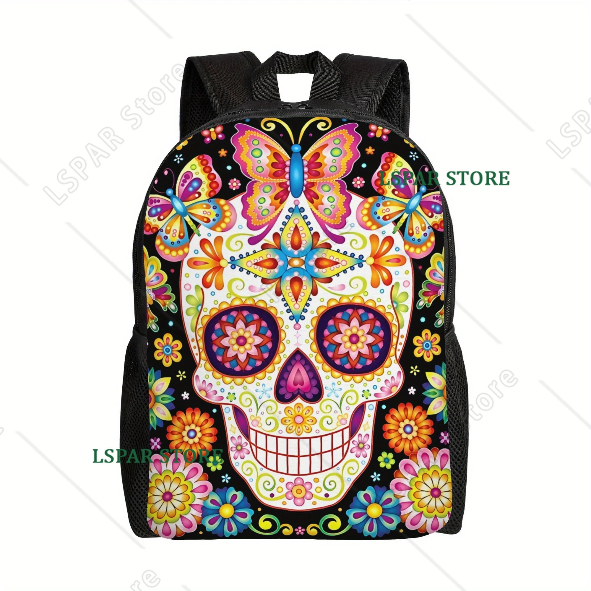 

Sugar Skull Butterflies and Flowers Backpacks School College Students Bookbag Fits Laptop Cartoon Sighthound Pattern Bags