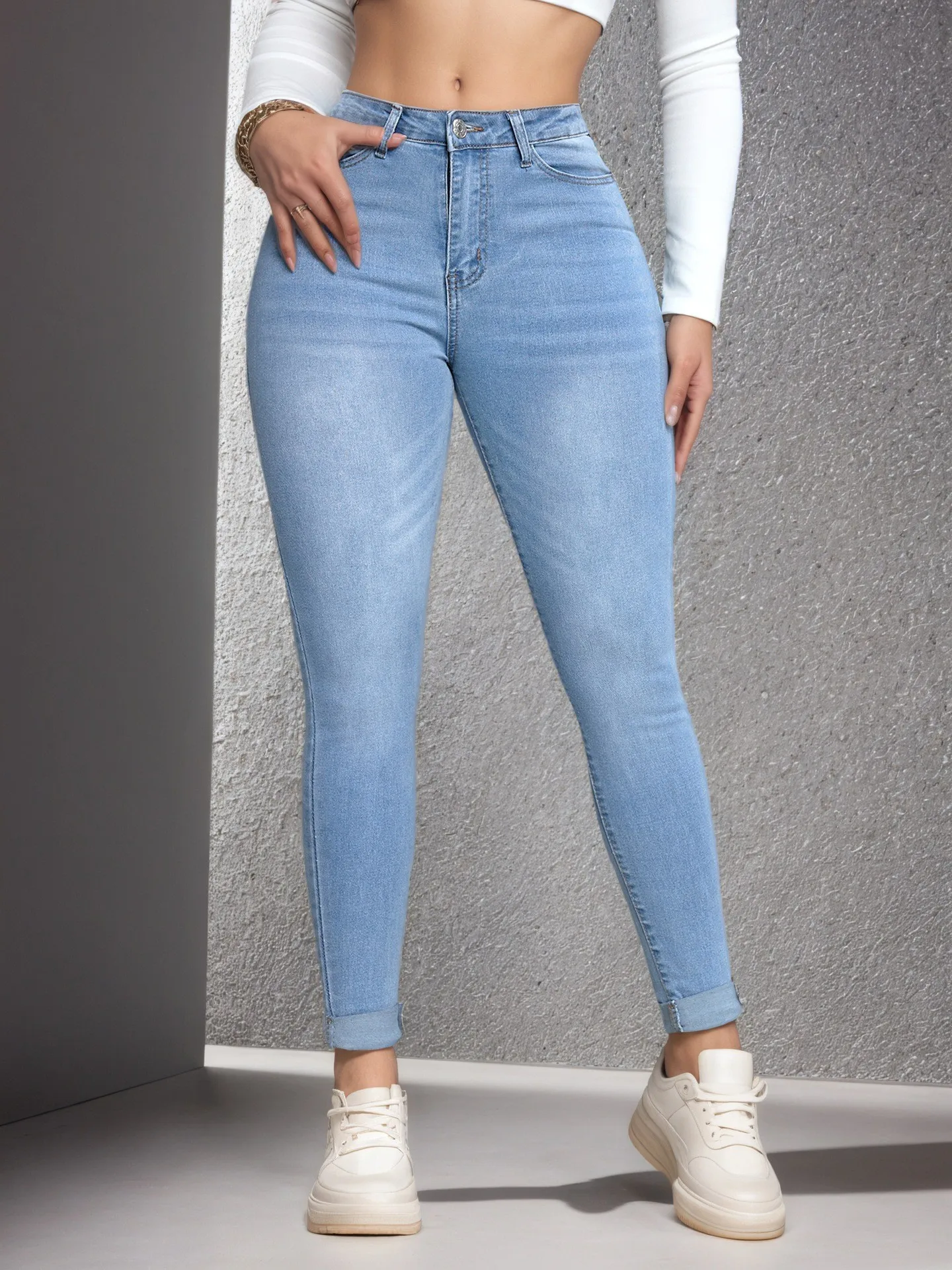 

Summer Women's Clothing High Stretch Slim Fit Denim Jeans For Woman Mid Waist Skinny Pants Cotton Fabric Full Length Casual