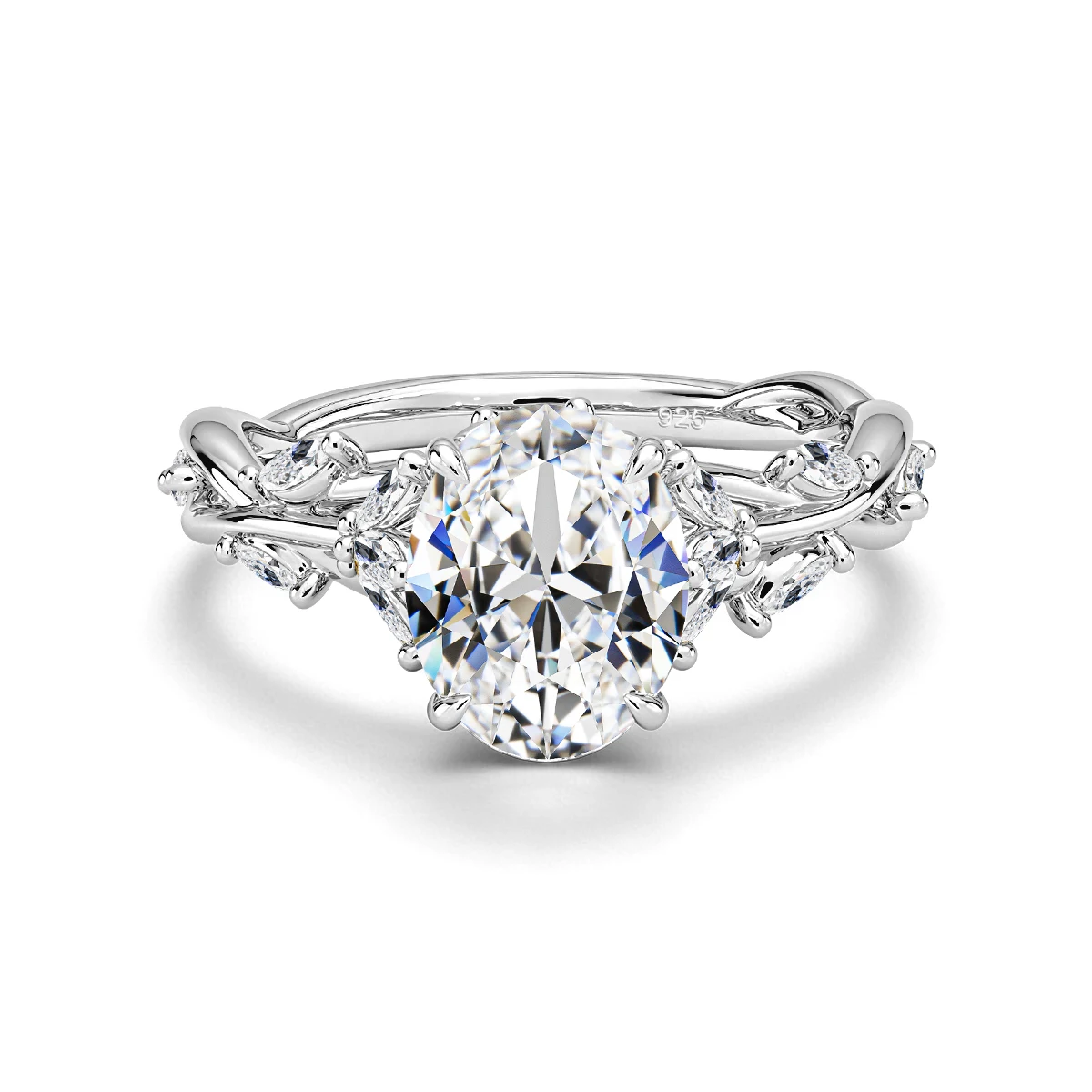 925 Sterling Silber Gedrehter Weinrebenring mit 2 Karat Oval Geschliffenem Moissanit, Brautschmuck, Damen Ehering, Verlobungsgeschenk – Detail 9