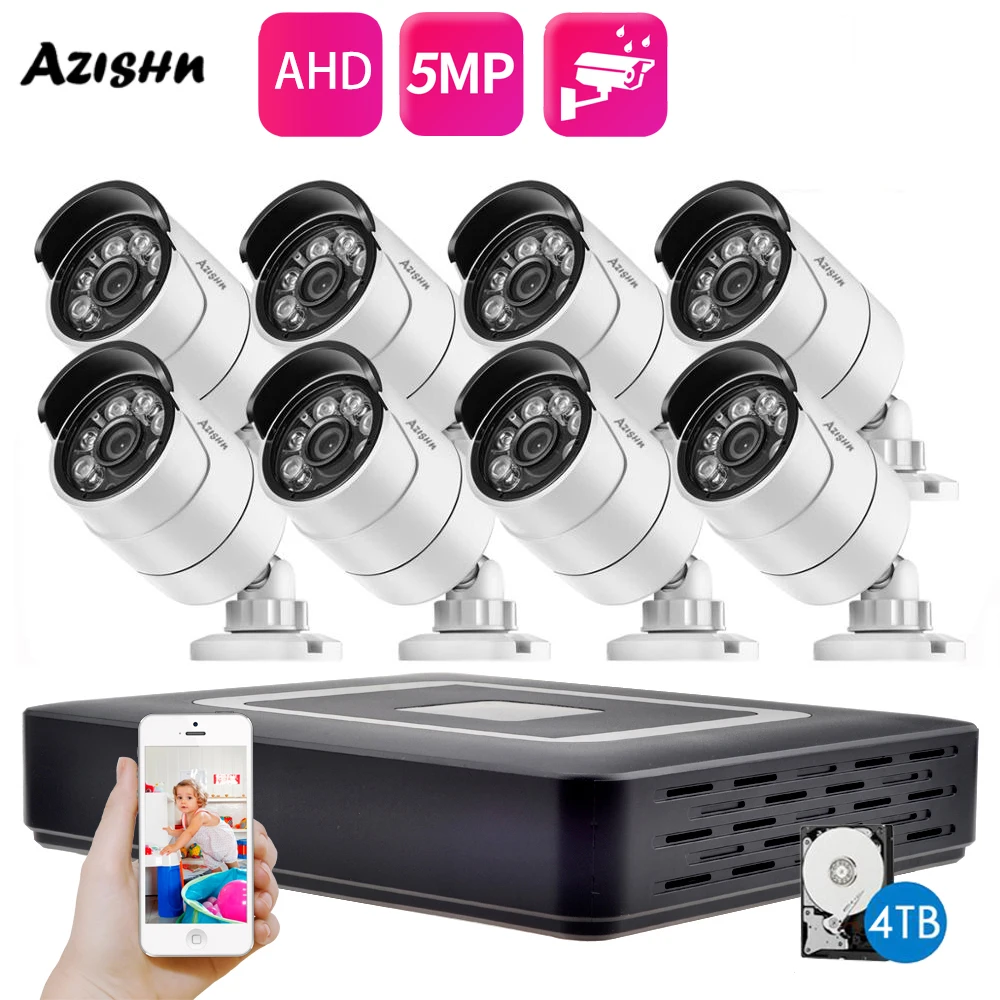 

AZISHN Outdoor Metal 8CH CCTV DVR 5MP AHD Camera Outdoor Metal P2P Email Alarm