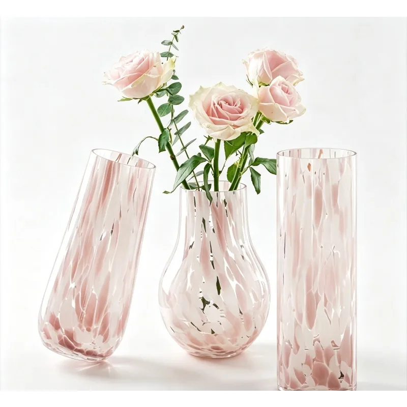 Medieval Vase American Ornaments Living Room Pink Leopard Glass Hydroponic Flower Arrangement Table Decorative Flower Device