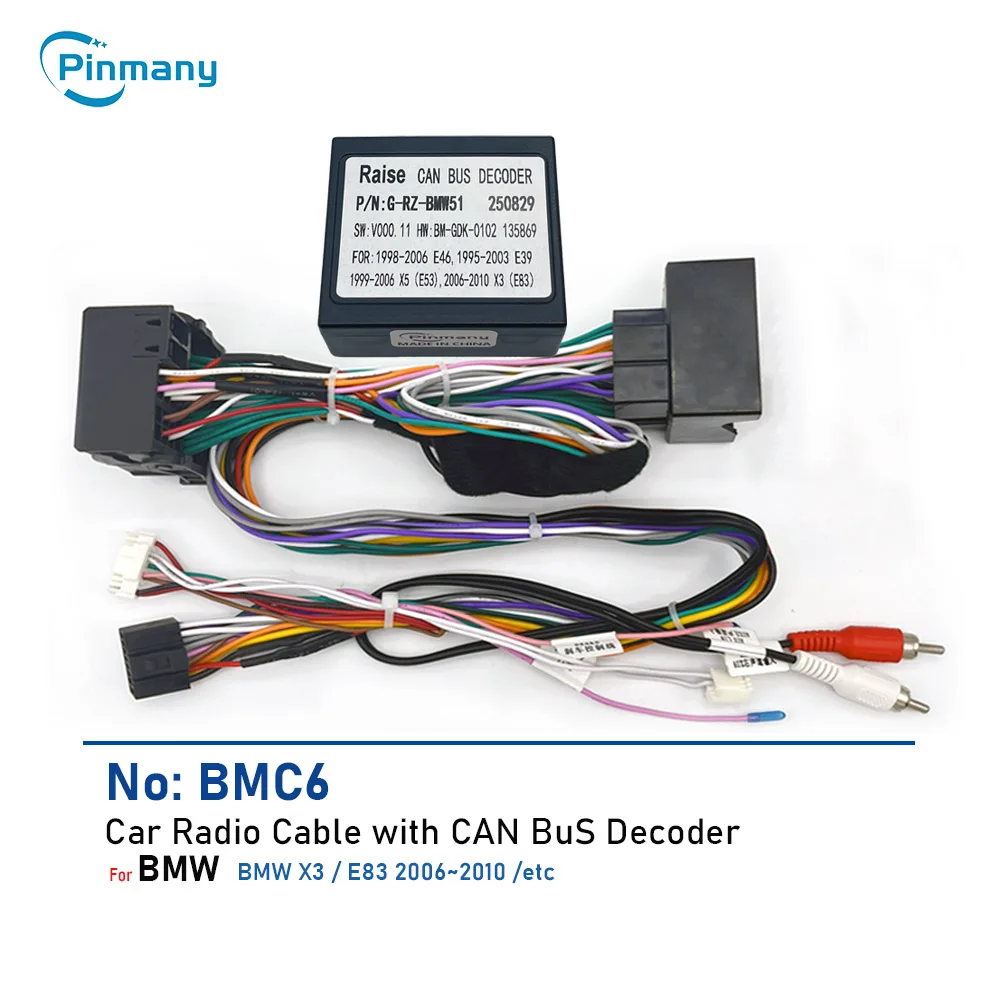 Car Radio Cable Connector BMC6 16-pin Power Wire Harness Adapter with RAISE CAN Bus Decoder for 2006~2010 BMW X3 E83