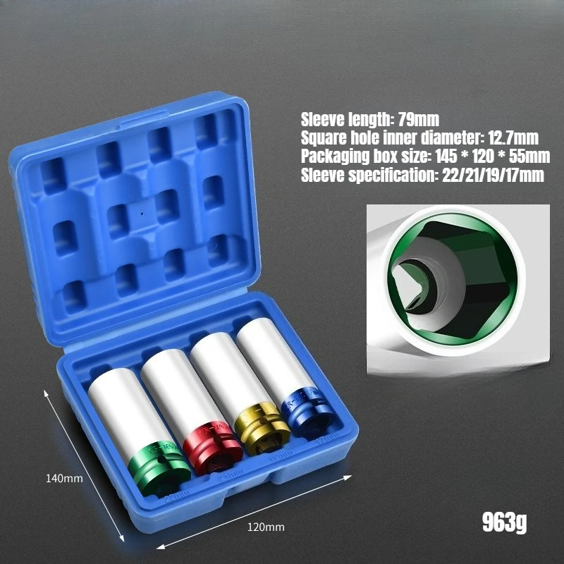 Durable Chrome Vanadium Steel Sleeve 3 Thin-walled Deep Impact Sleeve 1/2 Inch Drive Wheel Protector Impact Sleeve