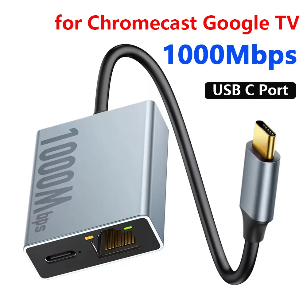 Electop 1000Mbps USB C to Ethernet Adapter for Chromecast with Google TV Type-C to RJ45 Ethernet Network Card for Laptop Tablet