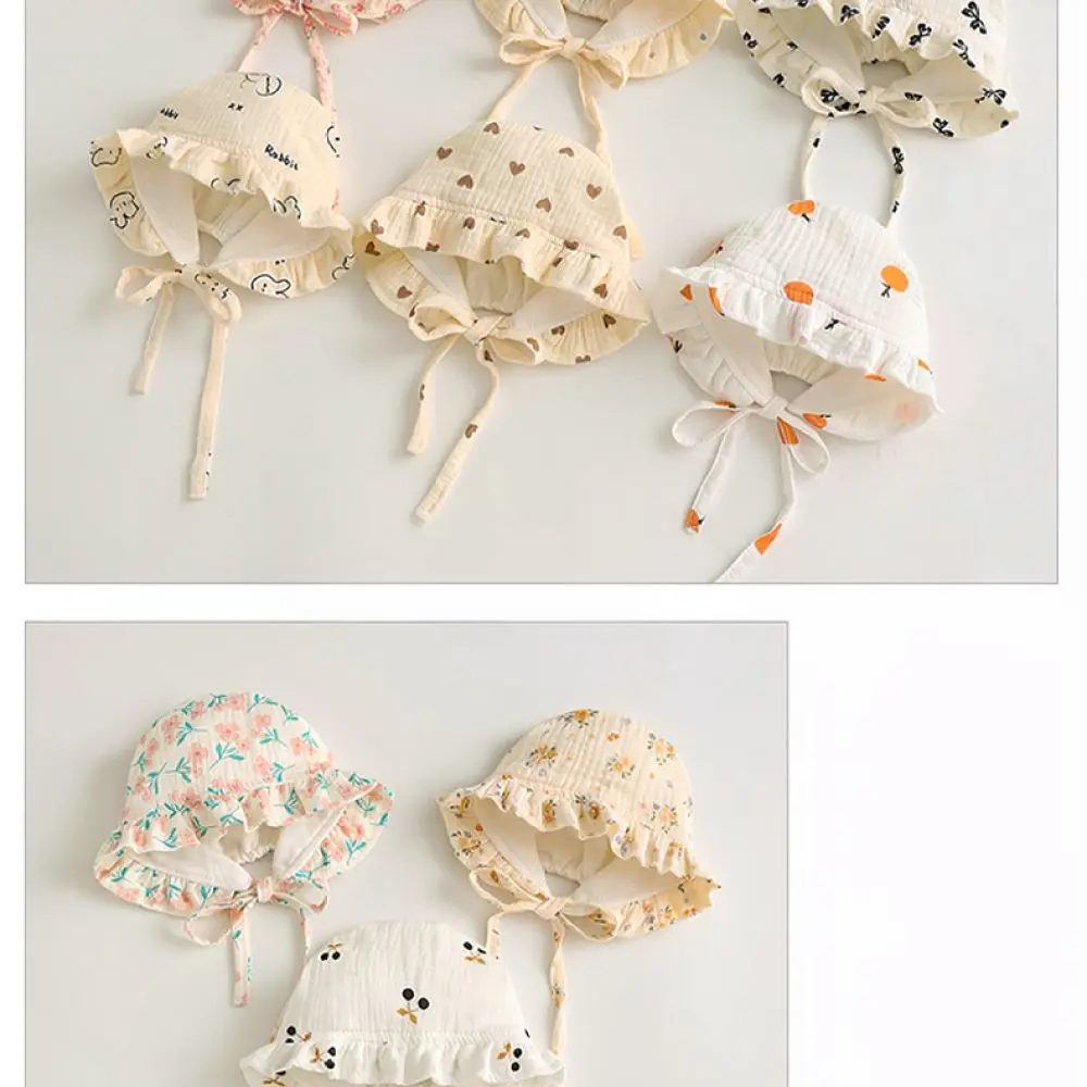 Korean Style Newborn Baby Bonnet Cotton Floral Ruffle Hat Sweet Princess Headwear For Girls Autumn Soft Ear Warm Cap