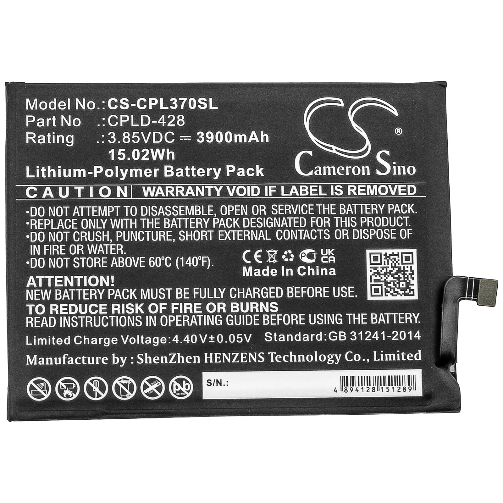 

Li-Polymer Mobile, SmartPhone Battery for Coolpad BoostMobile MetroPCS,3.85v,3900mAh,Legacy CP3705AS,CPLD-428