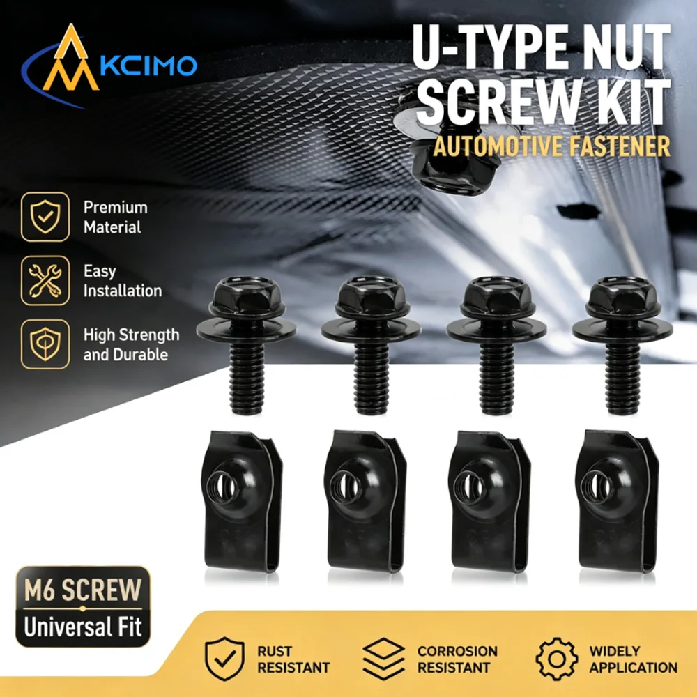 U-Nut Clip & M6 Bolt Assortment 10PCS Universal Auto Fastener Kit Secure Engine Undertray Splash Shield Bumper Fender Liner