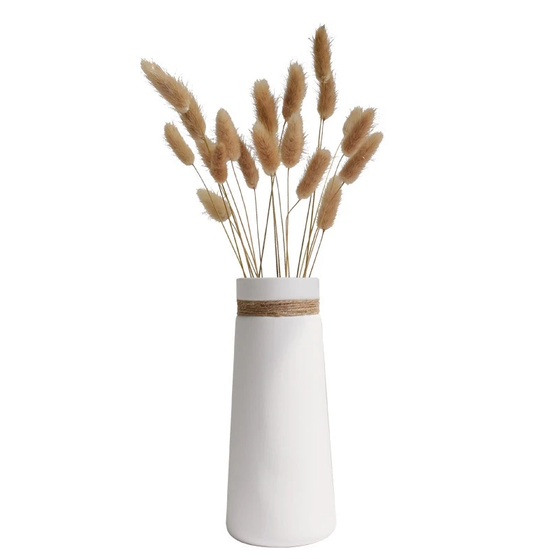 Simple Modern Living Room Home Furnishing Creative Ornaments White Vasejute Rope Ceramic Art Flower Vase
