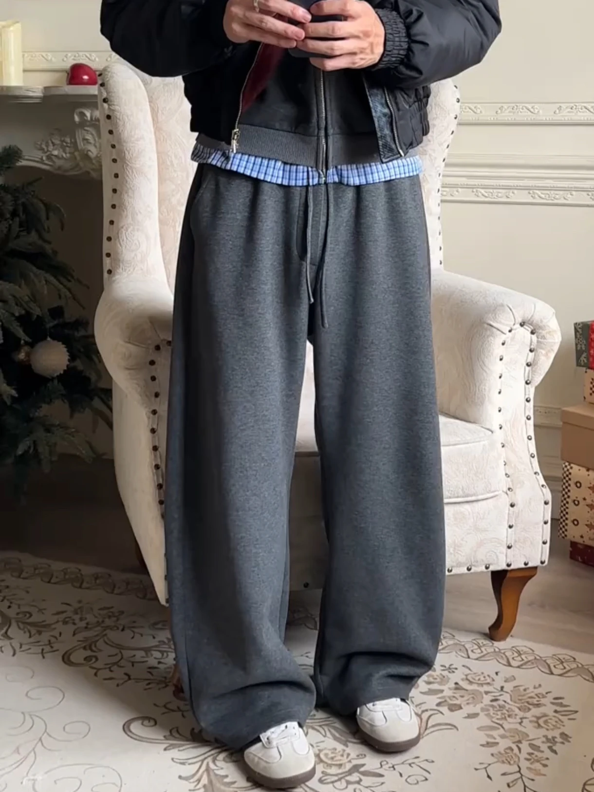 

Новые зимние модные повседневные брюки с прямыми штанинами на подкладке, мужские свободные брюки с высокой талией, теплые широкие брюки с ножом