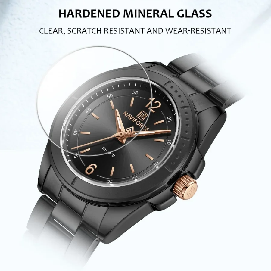 NAVIFORCE NF5062 Женские часы из нержавеющей стали Спортивная мода Водонепроницаемые женские классические простые светящиеся часы для девочек